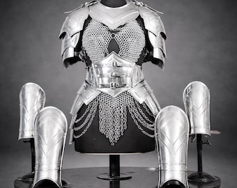 Women's Medieval Knight Steel Cuirass Armor Set: Chainmail LARP, Cosplay Costume lady Armor
