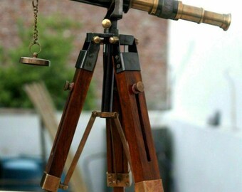 Nautisches Design Antikes Messing Schauglas-Teleskop mit Holzstativ Marine-Bereich Messingteleskop