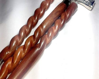 Vintage Brass Designer Handle Victorian Wooden Brown Walking Stick Nautical Cane
