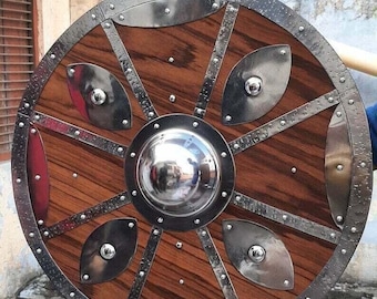 Handgefertigtes Holzschild für die Wikingerzeit, 60 cm Rundpanzerung, Drachen Design