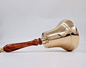 Messing 28 cm große Schulrufglocke Vintage Holzgriff Handrufglocke Messingglocke