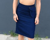 dark denim pencil skirt with detachable pocket
