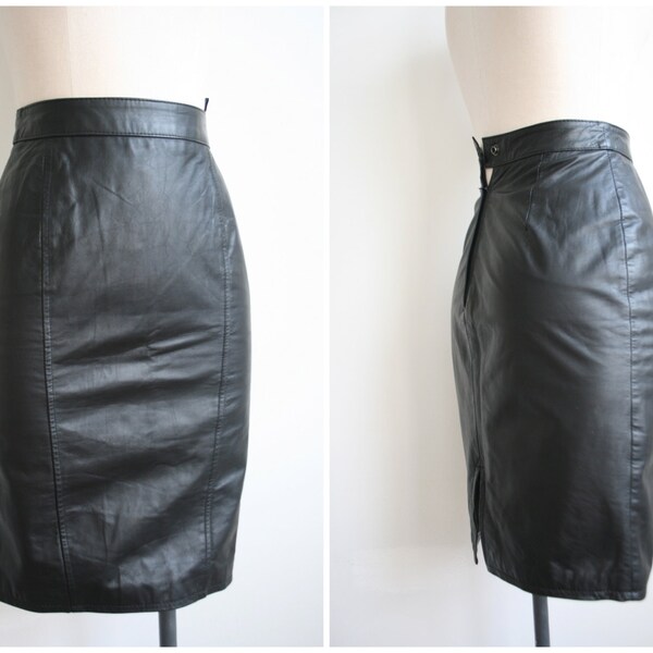 Black Leather High Waisted Pencil Skirt Size 0 Size 2