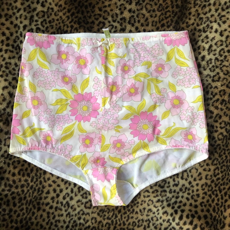sz 18 xxl plus size vintage lane Bryant white pink floral mesh high waisted high rise underwear panties bloomers 