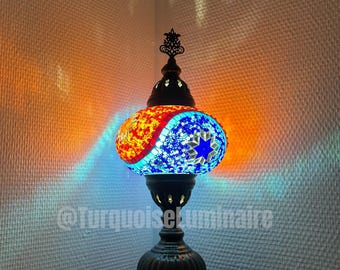 Lampe Mosaïque Turque Faite Main | Lampe de Chevet Orientale Artisanale | Verre Coloré LED | Décoration Bohème Salon Chambre | Idée Cadeau