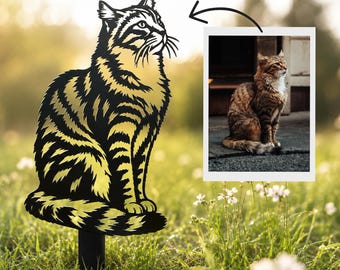 Custom Cat Memorial Sign from Photo, Personalized Metal Pet Garden Stake