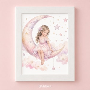 Stampa a tema luna per la cameretta / Illustrazione di luna piena e fasi lunari per decorare la stanza del bambino