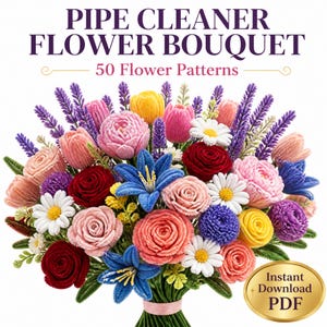 Modelli di fiori con scovolini / 50 tutorial in PDF / Bouquet fai da te con scovolini / Rosa, tulipano, margherita, giglio, peonia / Artigianato per principianti / Download immediato