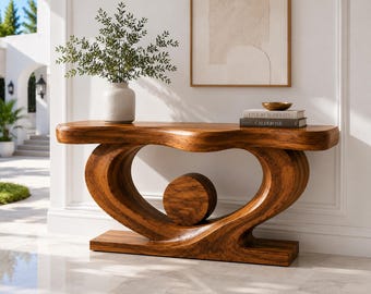 Mesa de console artesanal com borda natural | Móveis de entrada orgânicos em madeira maciça