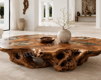 Luxury Handmade Coffee Table | Live Edge Root Wood Design | Modern Organic Furniture