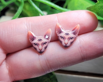 Sphynx cat third eye stud earrings