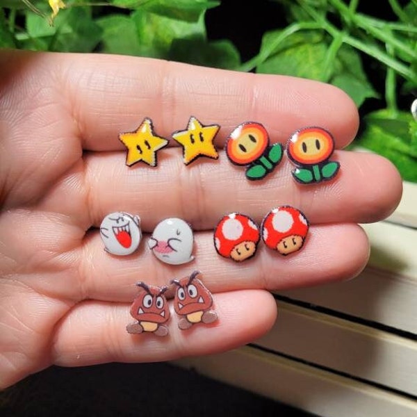 Ultimate Video game stud earring collection.// Stainless steel, resin, plastic.