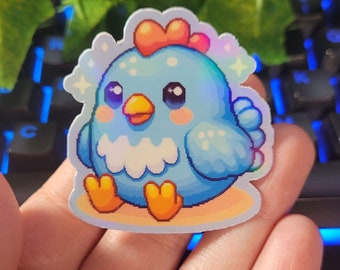 Kawaii blue chicken sticker