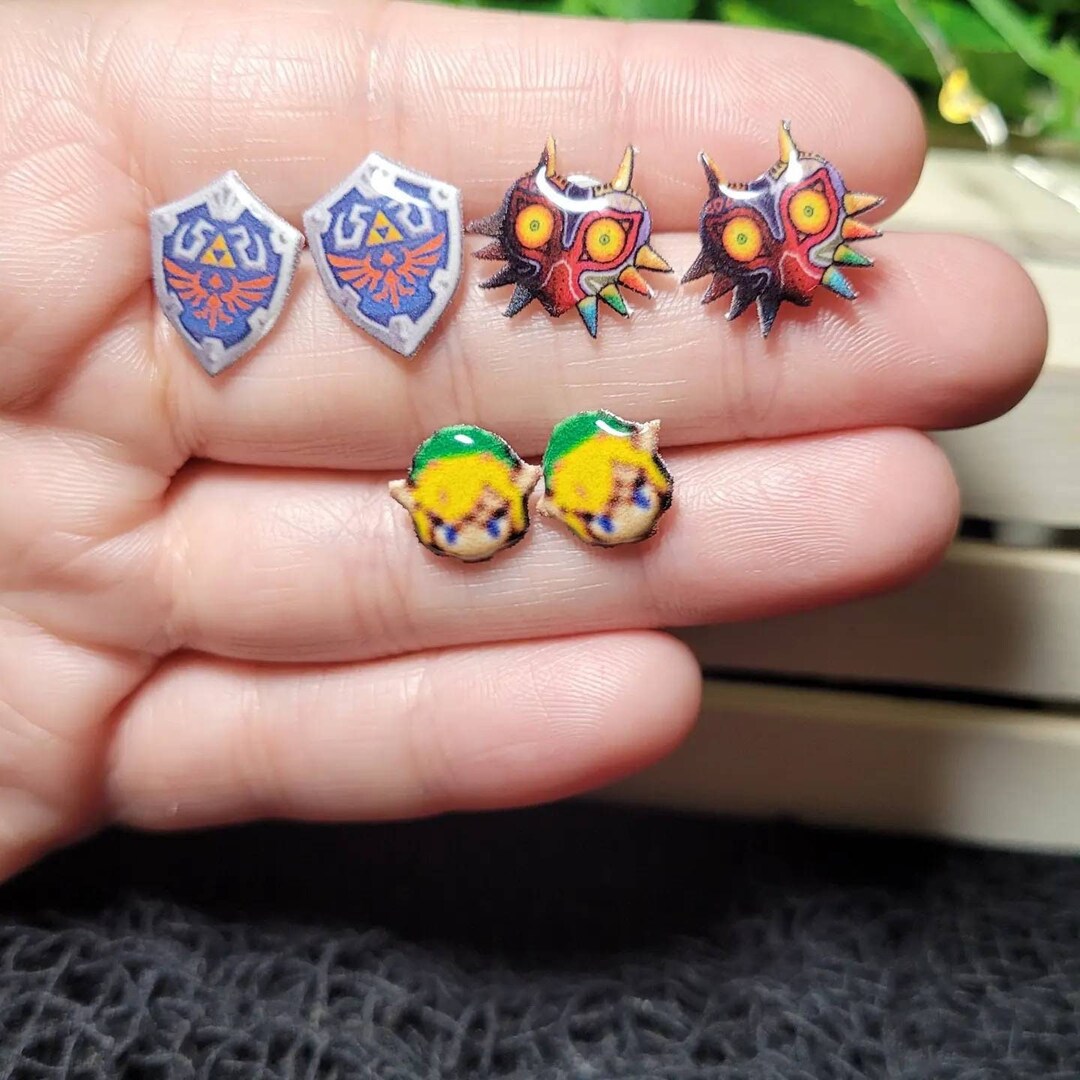 LOZ Video Game Stud Earrings, Set of 3.// Stainless Steel, Resin