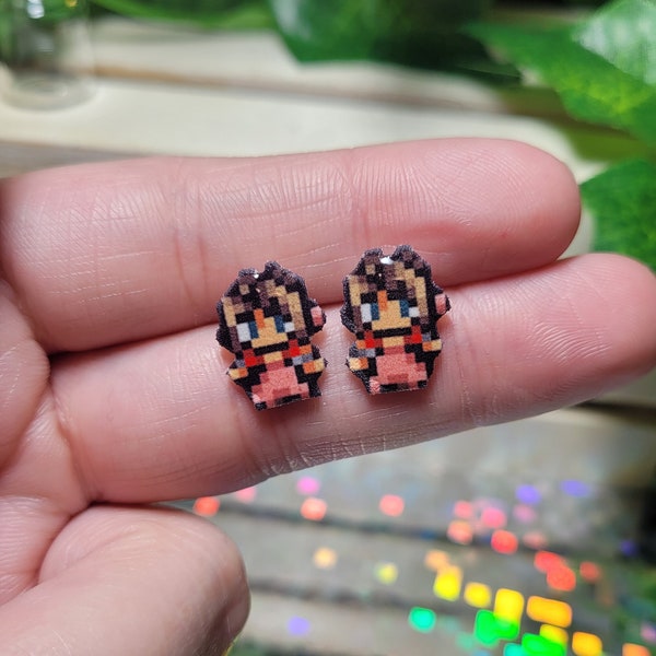 Aerith pixel stud earrings.