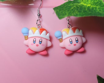 Boucles d'oreilles pendantes Kirby bouffon kawaii