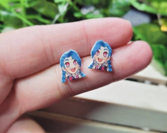 Jinx stud earrings league of legends// Stainless steel, resin, plastic.