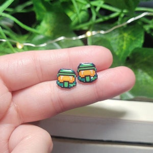 Video game stud earrings// Stainless steel, resin, plastic.