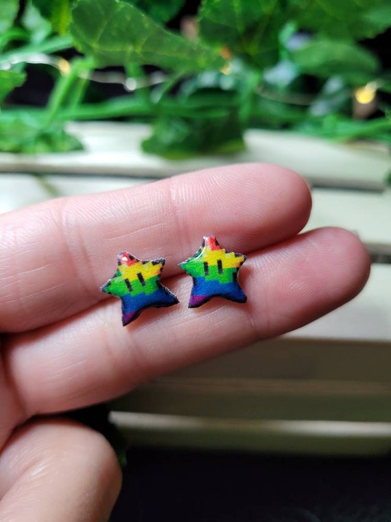 Rainbow power up super Mario stud earrings