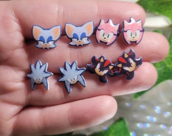 Ultimate hedgehog bundle v2 stud earrings// Stainless steel, resin, plastic.