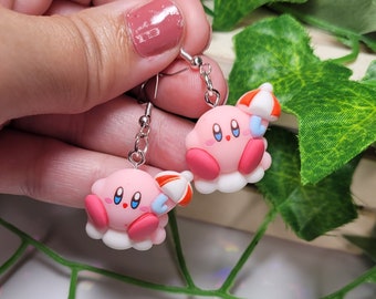 Kawaii Kirby earrings :Stainless steel, Plastic.