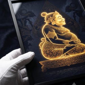 Semar Impresión de sabiduría javanesa / Silueta Wayang dorada (Descarga digital)