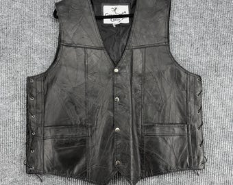 Vintage echt leren vest heren XXXL zwart biker met veters uit de jaren 90 western moto