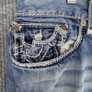 True Religion Heren 42 Cut Off Short Baggy Y2K Distressed Denim Flap afbeelding 5