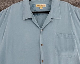 Vintage Tommy Bahama zijden kamphemd met luskraag blauwe XXL kokosnootknopen