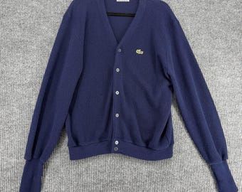 Vintage IZOD Lacoste Cardigan Sweater USA Union Made Navy Preppy Men's Medium
