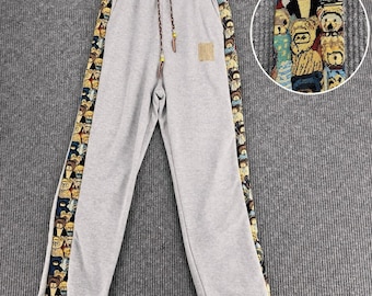 Teddy Bear Tapestry Sweatpants Y2K Streetwear Grey Wide Leg Unisex