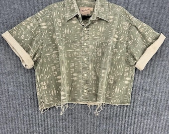 Vintage Woolrich men's XL cropped fishing shirt grunge southern gothic raw hem