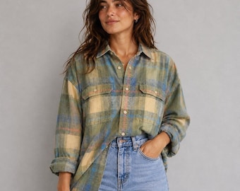 Vintage LL Bean shirt mens XL sun washed plaid lightweight flannel lake house