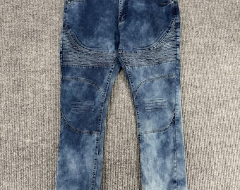Phat Farm Y2K Moto Jeans Herren 38x30 Biker Acid Wash Distressed Fade Baggy Blau