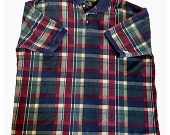 Vintage Rugby Poloshirt Herr 1XL Tall Rutig Bomull Grandpa Preppy