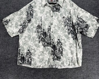 RARE Vintage Y2K Billion Bay men's 3XL rayon warrior dragon button up shirt