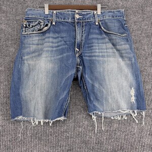 True Religion Heren 42 Cut Off Short Baggy Y2K Distressed Denim Flap afbeelding 3