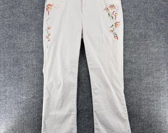Y2K Embroidered White Jeans Womens 16 Plus Size Folklore Coquette Cottagecore