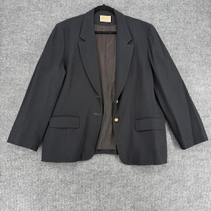 Chaqueta Pendleton de lana negra para mujer con botones dorados, estilo vintage estadounidense.