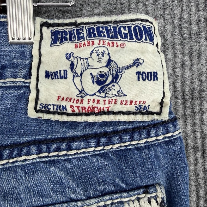 True Religion Heren 42 Cut Off Short Baggy Y2K Distressed Denim Flap afbeelding 4