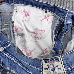 True Religion Heren 42 Cut Off Short Baggy Y2K Distressed Denim Flap afbeelding 6