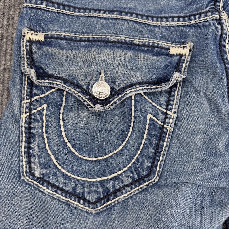True Religion Heren 42 Cut Off Short Baggy Y2K Distressed Denim Flap afbeelding 8