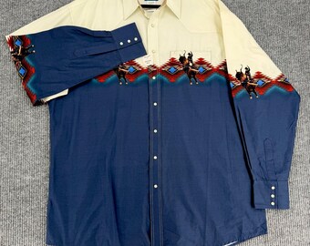 Koszulka męska Vintage Wrangler Western Rodeo Bull Rider Snap Shirt 2XT XXL NWT
