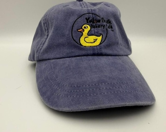 Vintage Y2K Yellow Duck Bakery Cafe dad hat purple cotton leather strap cap