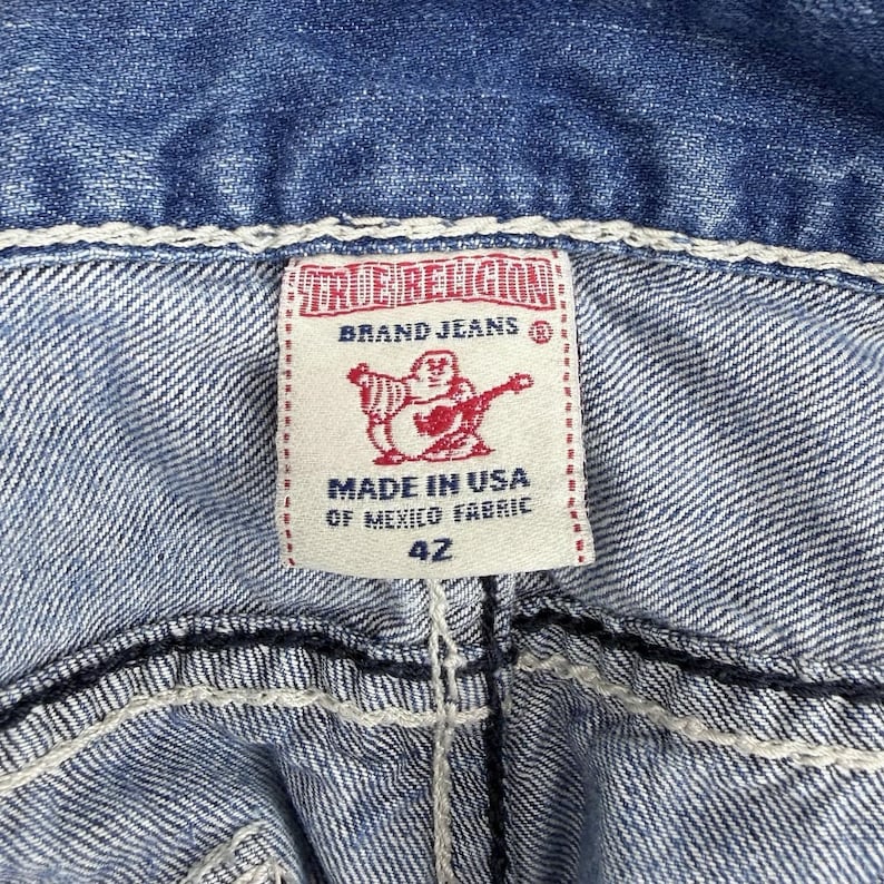 True Religion Heren 42 Cut Off Short Baggy Y2K Distressed Denim Flap afbeelding 2