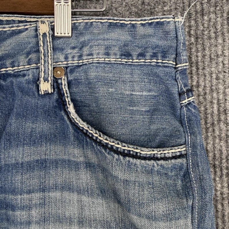 True Religion Heren 42 Cut Off Short Baggy Y2K Distressed Denim Flap afbeelding 7