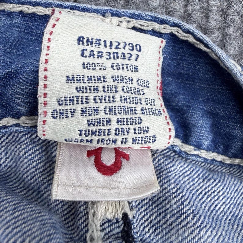 True Religion Heren 42 Cut Off Short Baggy Y2K Distressed Denim Flap afbeelding 11