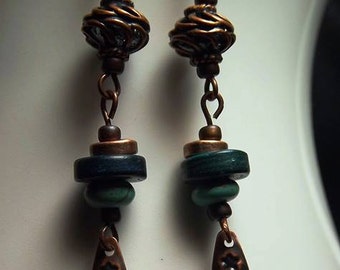 Antique Copper Earrings, Copper Earrings, Dangle Earrings, Boho Earrings