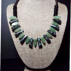 Green Necklace, Olive Green Necklace, New Jade Green Necklace, Green and Black Necklace, Bead Necklace