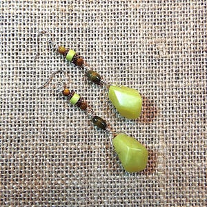 Pear Green New Jade Earrings, Olive Green New Jade Earrings, Boho Earrings